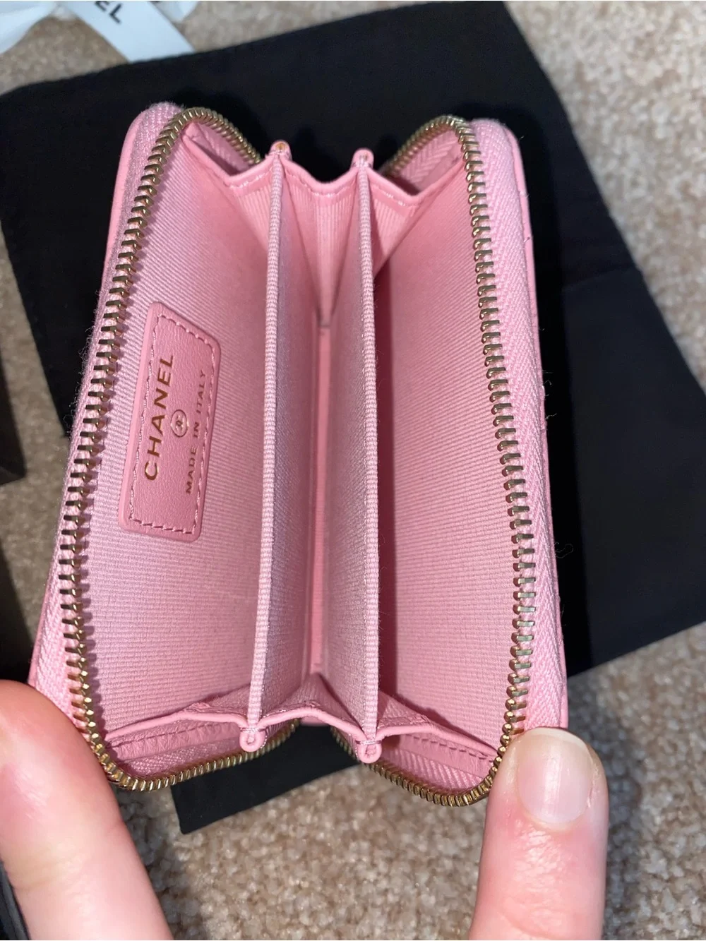 CHANEL | Lambskin Quilted Zip Around Coin Purse Light Pink